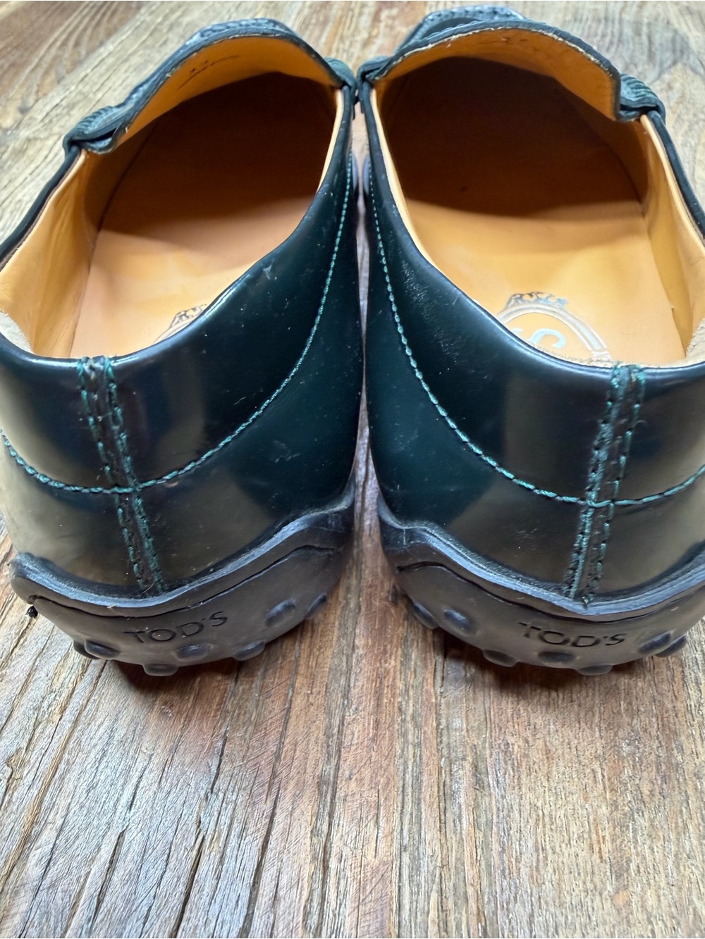 Tod's Women's Dark Green Leather Penny Loafers Size 37 ~ US 7 - Picture 6 of 15